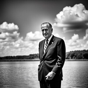 a man standing next to a body of water